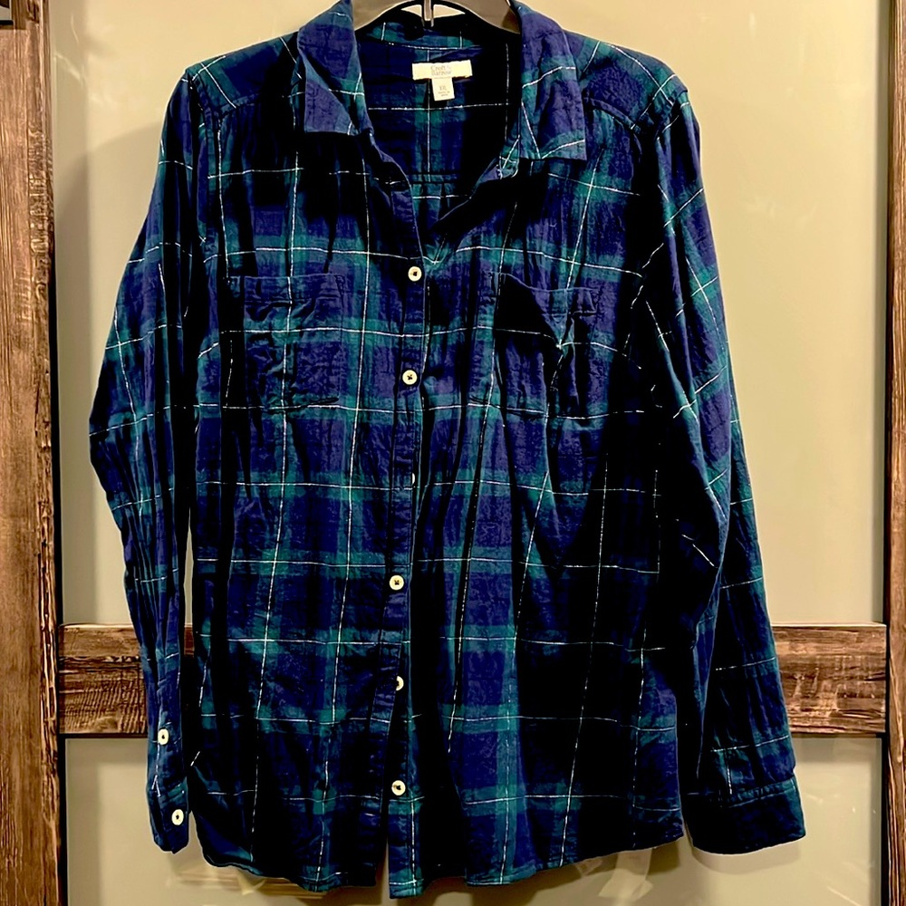 Coft and Barrow plaid shirt with silver stitching, size XXL